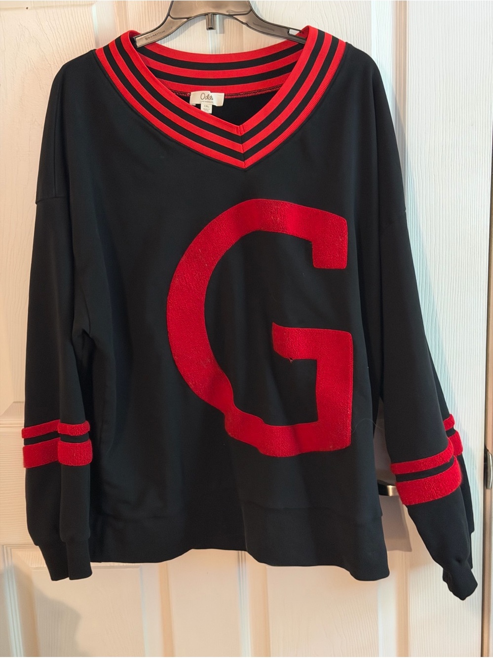 Black & Red Varsity-Style Women's Pullover Sweatshirt by LSA